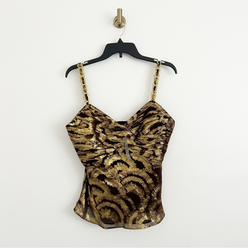Vintage Y2K  NWT Silk Blend WD.NY Gold Metallic Brown Cami Blouse Size 8